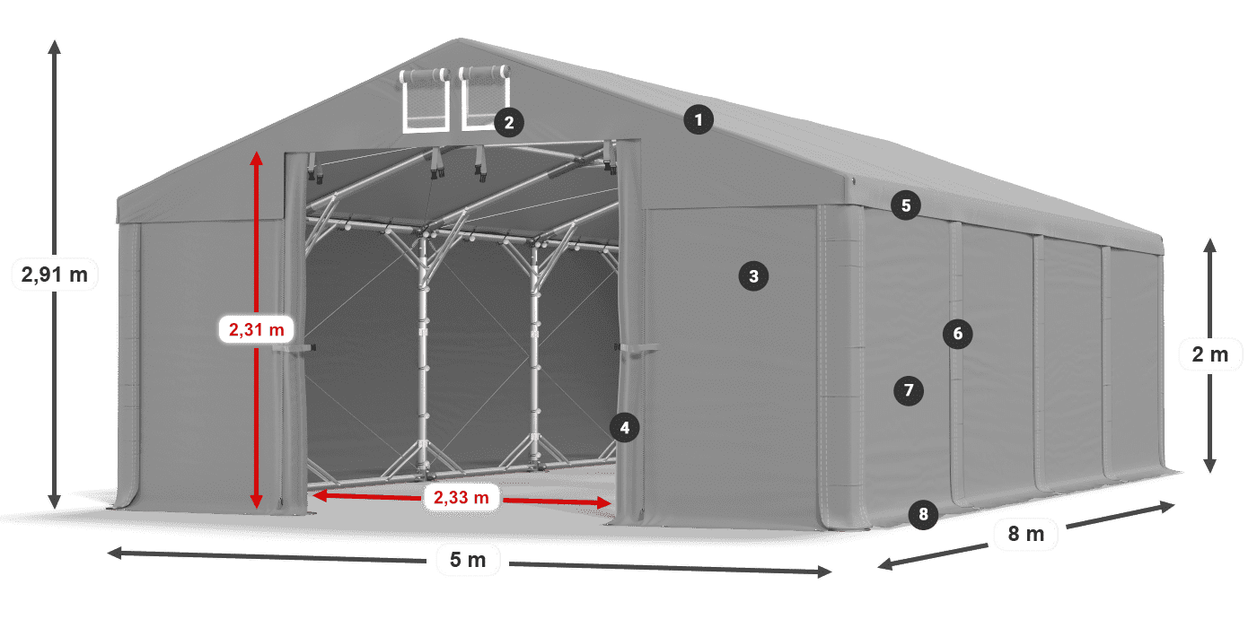 Acoperiș: FR 620 PVC Pereţi: SD 500 PVC 2m legenda