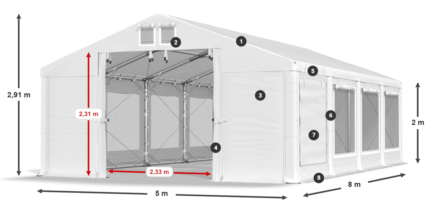 Acoperiș: FR 620 PVC Pereţi: SD 500 PVC 2m legenda