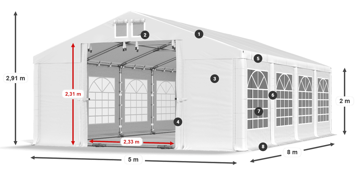 Acoperiș: FR 620 PVC Pereţi: SD 500 PVC 2m legenda
