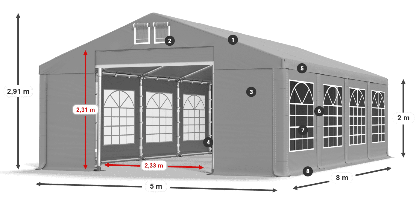 Acoperiș: FR 620 PVC Pereţi: SD 500 PVC 2m legenda