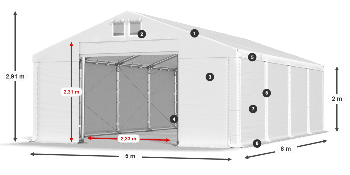 Acoperiș: FR 620 PVC Pereţi: SD 500 PVC 2m legenda