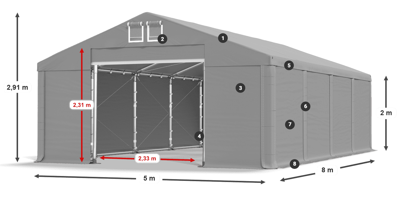 Acoperiș: FR 620 PVC Pereţi: SD 500 PVC 2m legenda