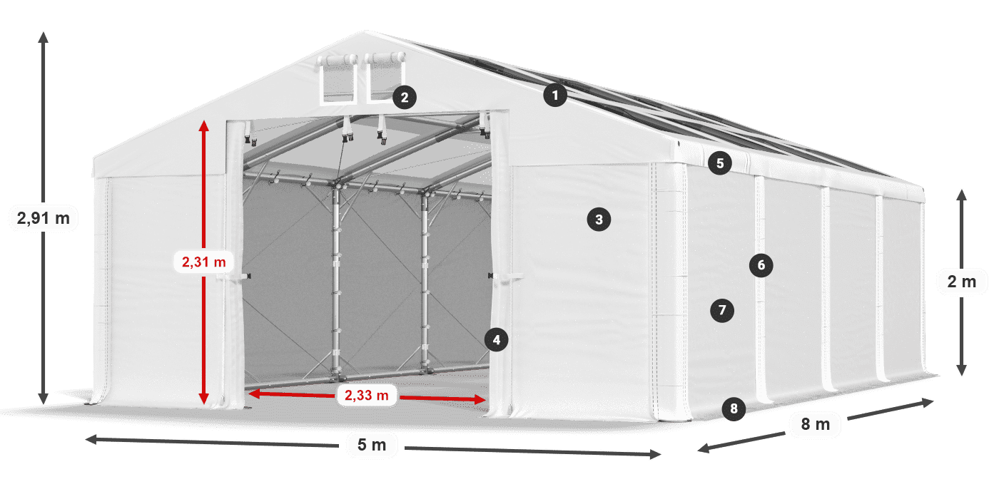Acoperiș: MS T 580 PVC Pereţi: FR 620 PVC 2m legenda