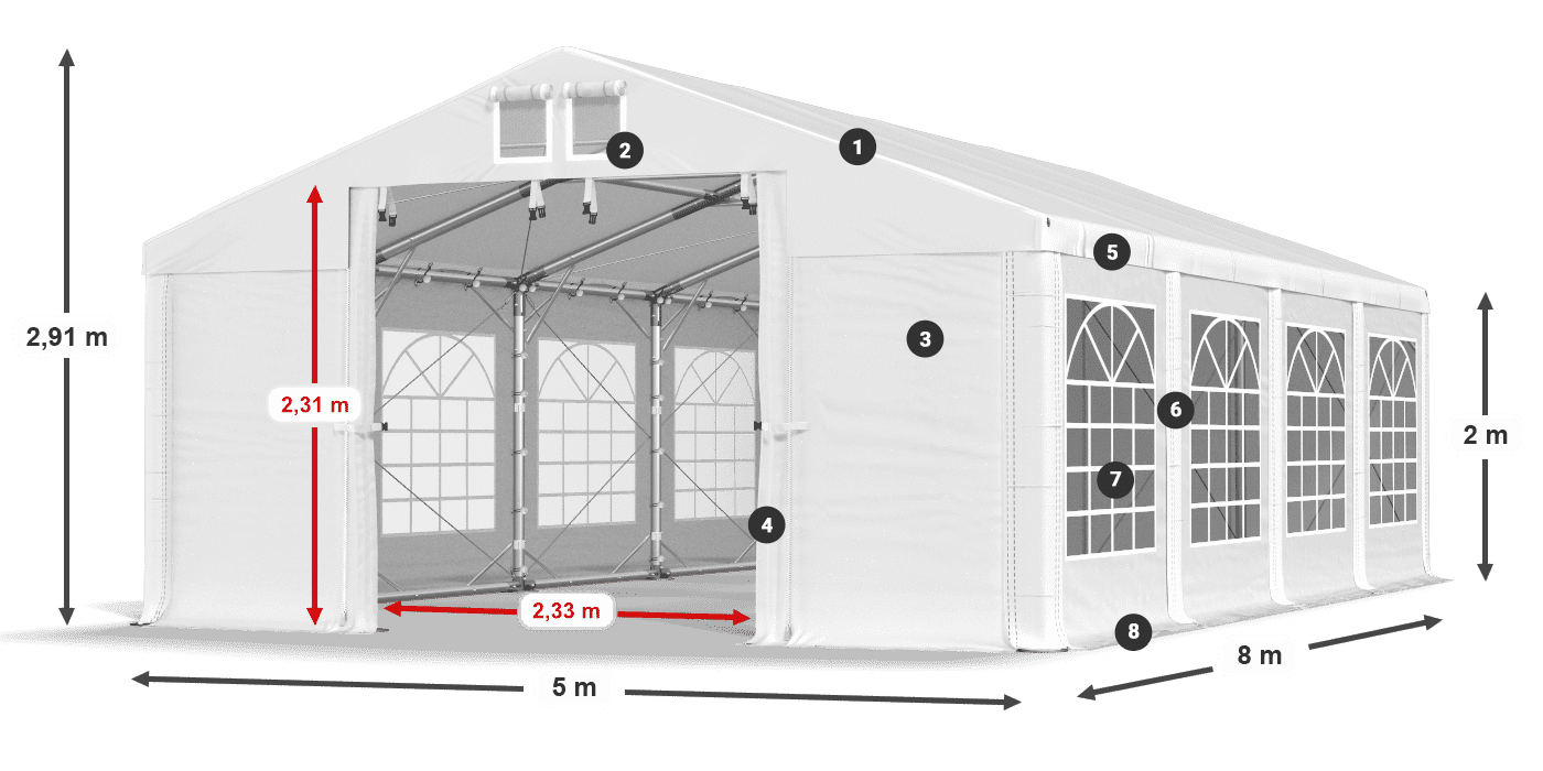 Acoperiș: MS 580 PVC Pereţi: FR 620 PVC 2m legenda