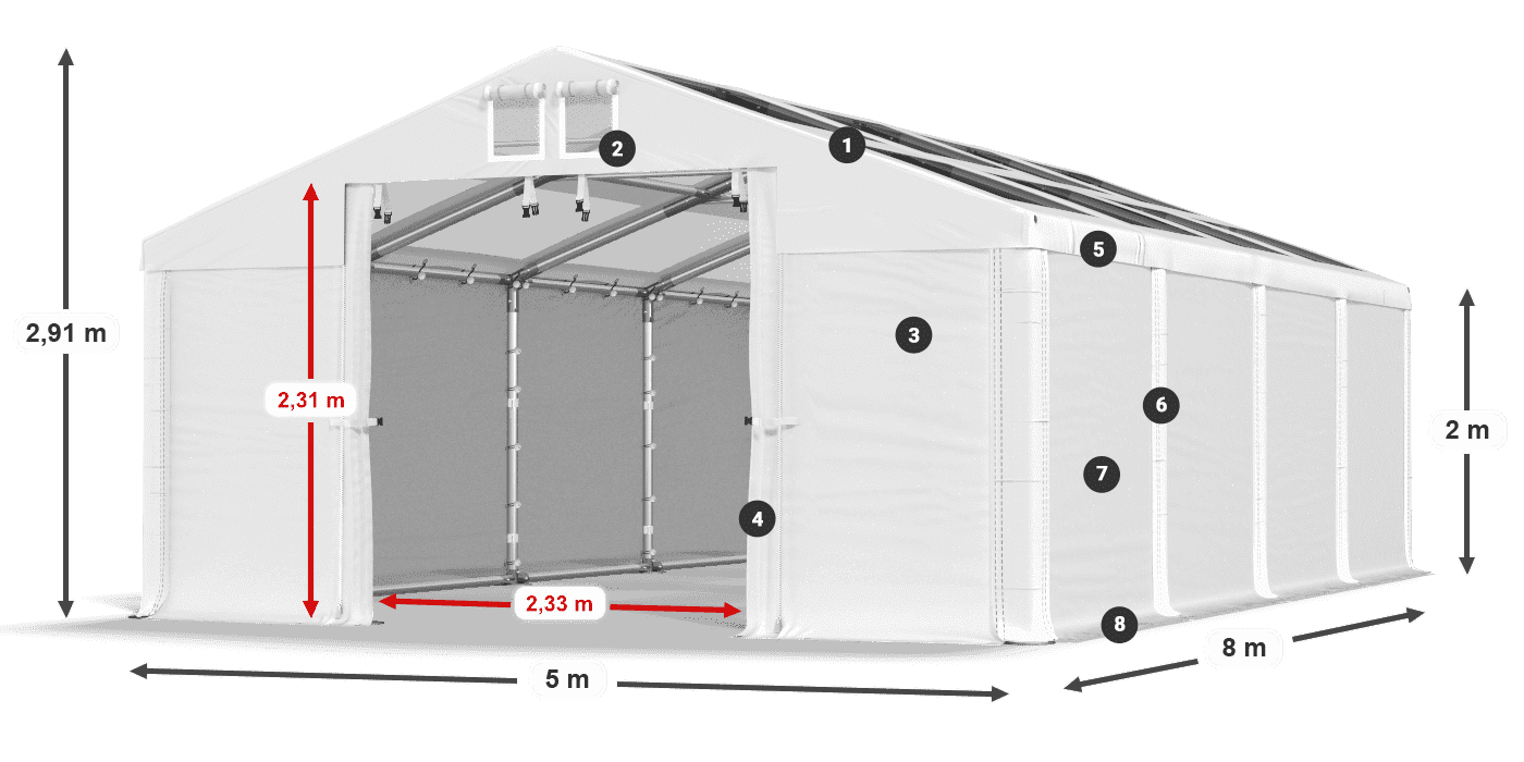 Acoperiș: MS T 580 PVC Pereţi: FR 620 PVC 2m legenda