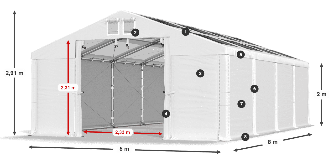 Acoperiș: MS T 580 PVC Pereţi: FR 620 PVC 2m legenda