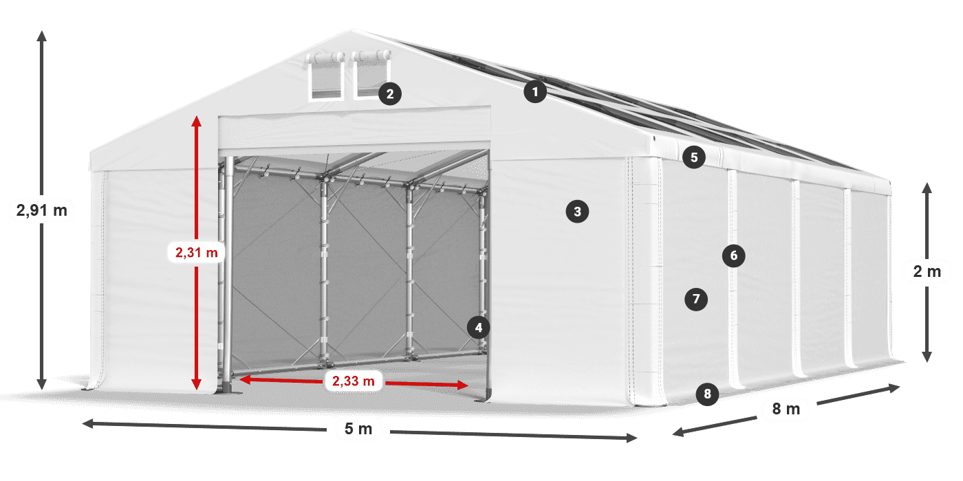 Acoperiș: MS T 580 PVC Pereţi: SD 500 PVC 2m legenda