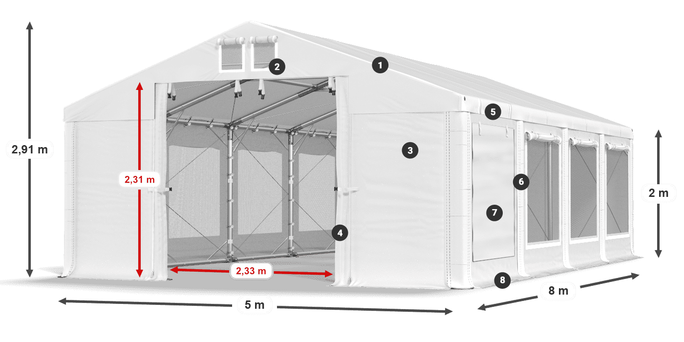 Acoperiș: MS 580 PVC Pereţi: SD M 500 PVC 2m legenda