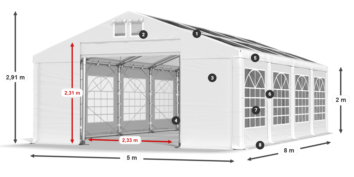 Acoperiș: MS 580 PVC Pereţi: SD 500 PVC 2m legenda