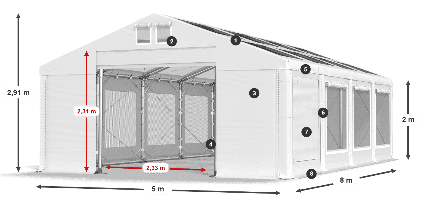 Acoperiș: MS T 580 PVC Pereţi: SDM 500 PVC 2m legenda
