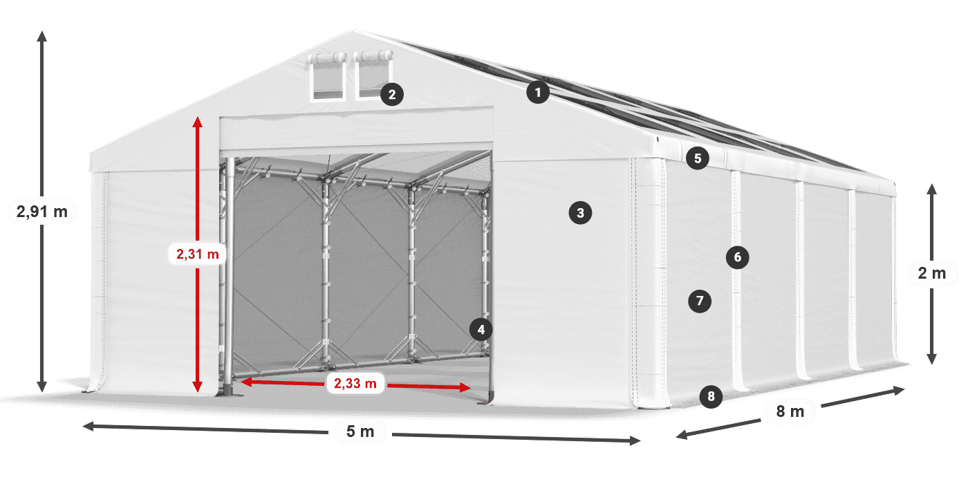 Acoperiș: MS T 580 PVC Pereţi: SD 500 PVC 2m legenda