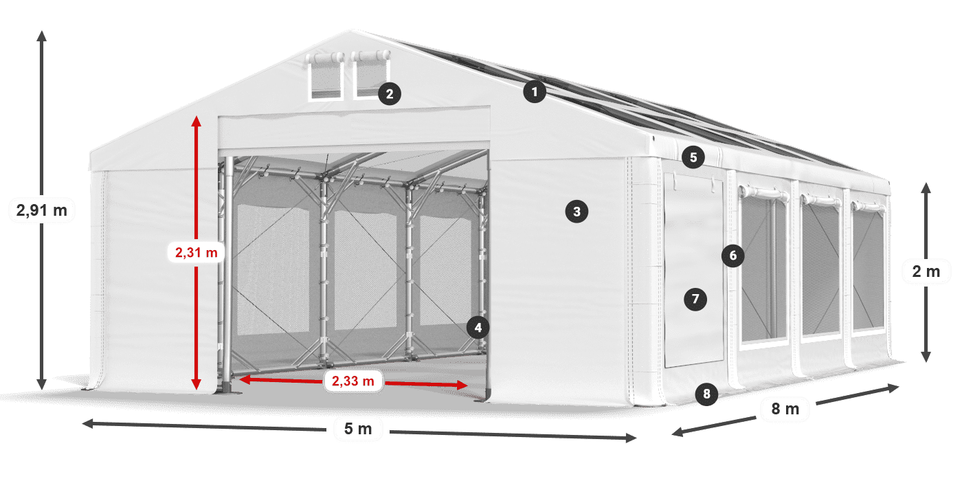 Acoperiș: MS T 580 PVC Pereţi: SDM 500 PVC 2m legenda