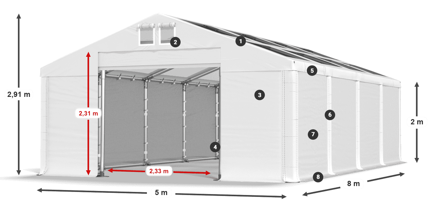 Acoperiș: MS T 580 PVC Pereţi: SD 500 PVC 2m legenda