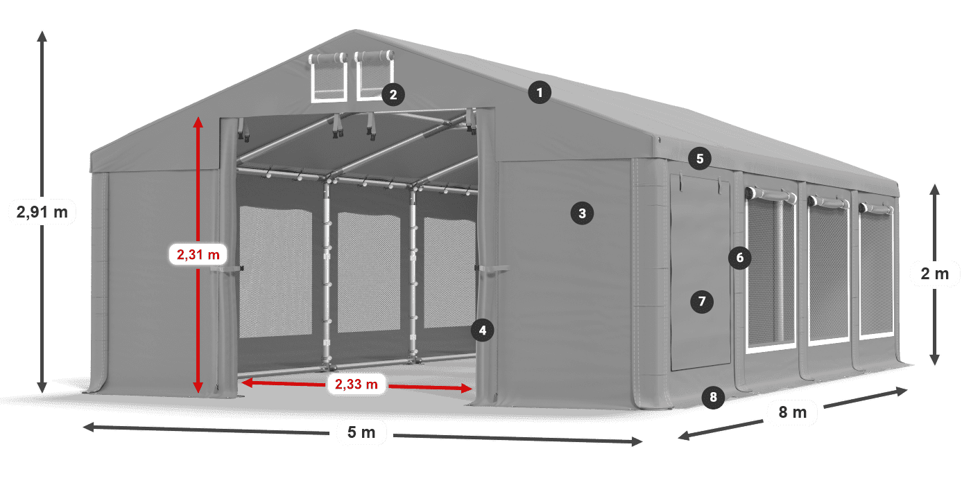 Acoperiș: MS 580 PVC Pereţi: SD M 500 PVC 2m legenda
