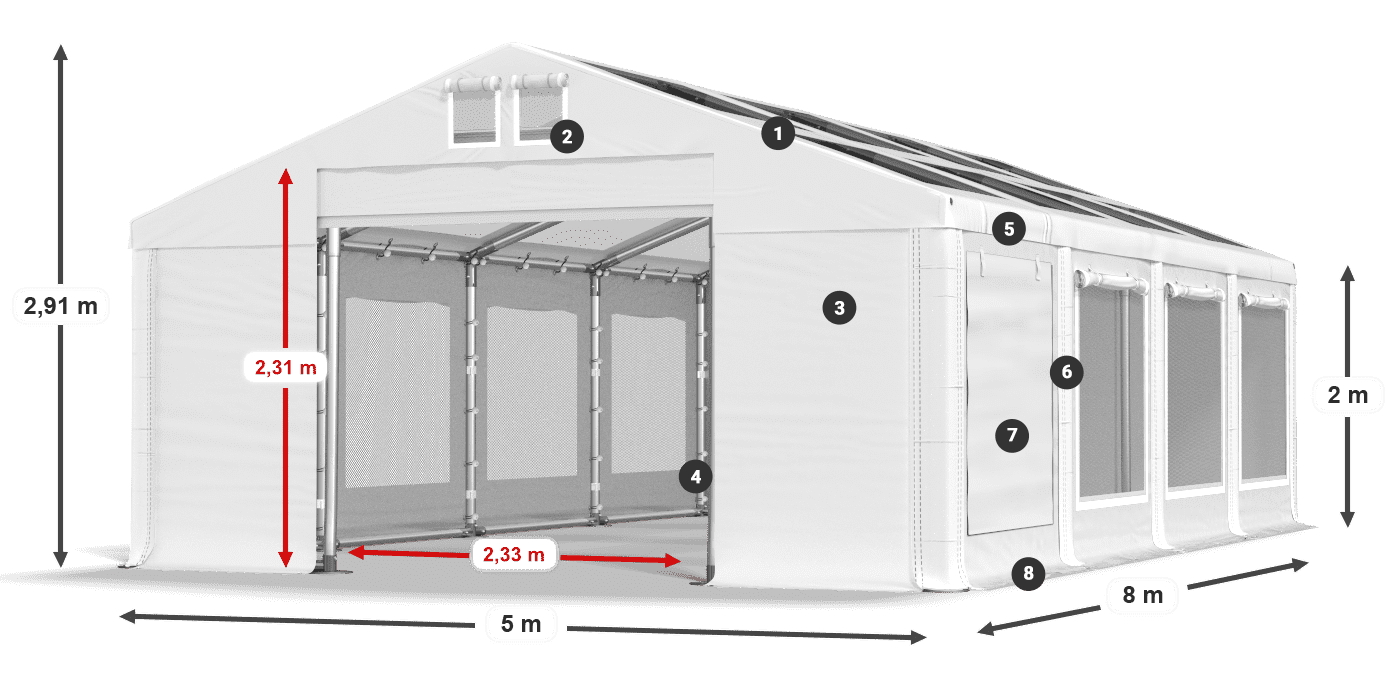 Acoperiș: MS T 580 PVC Pereţi: SDM 500 PVC 2m legenda