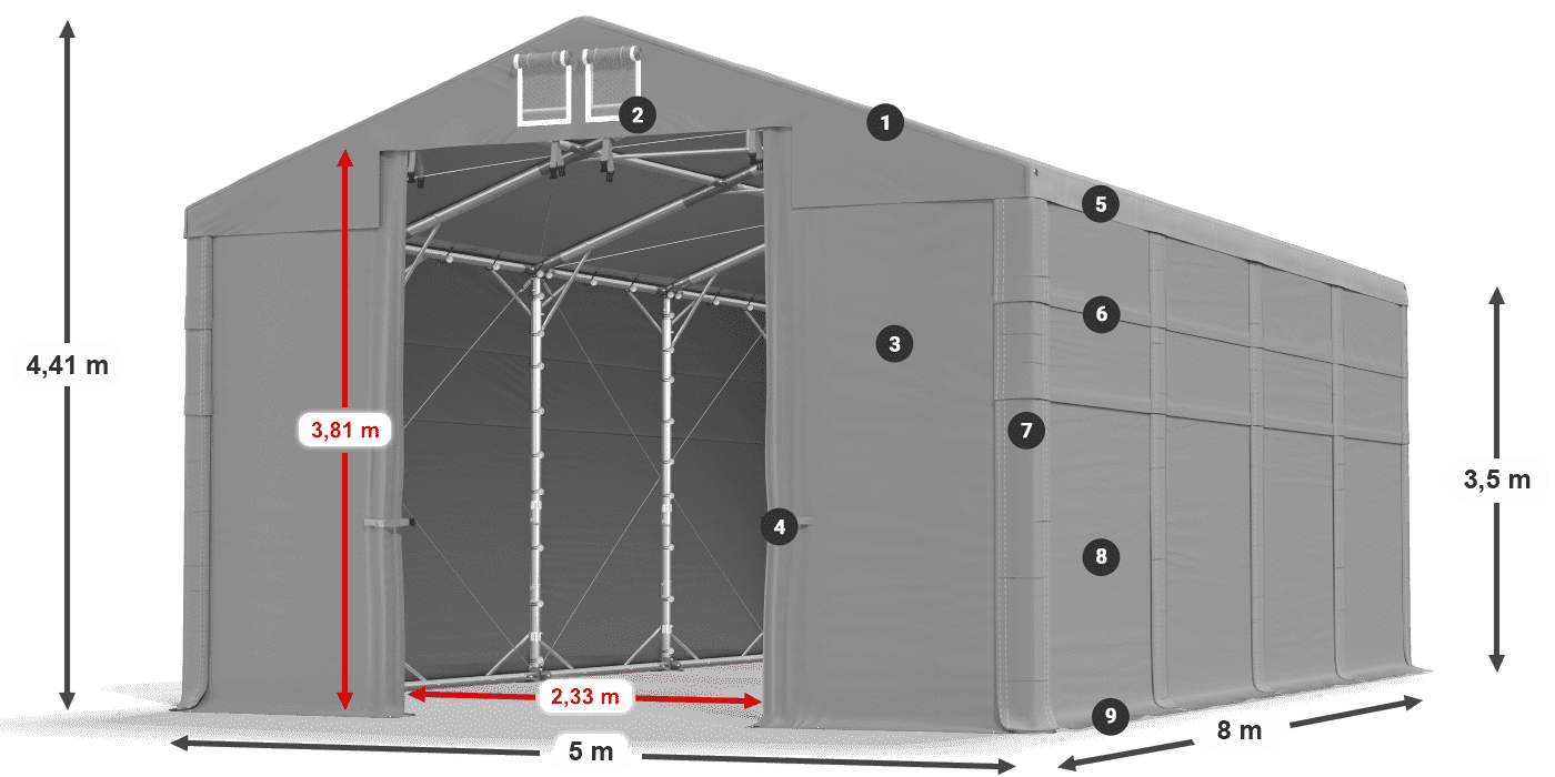 Acoperiș: MS 580 PVC Pereţi: SD 500 PVC 3.5 m legenda