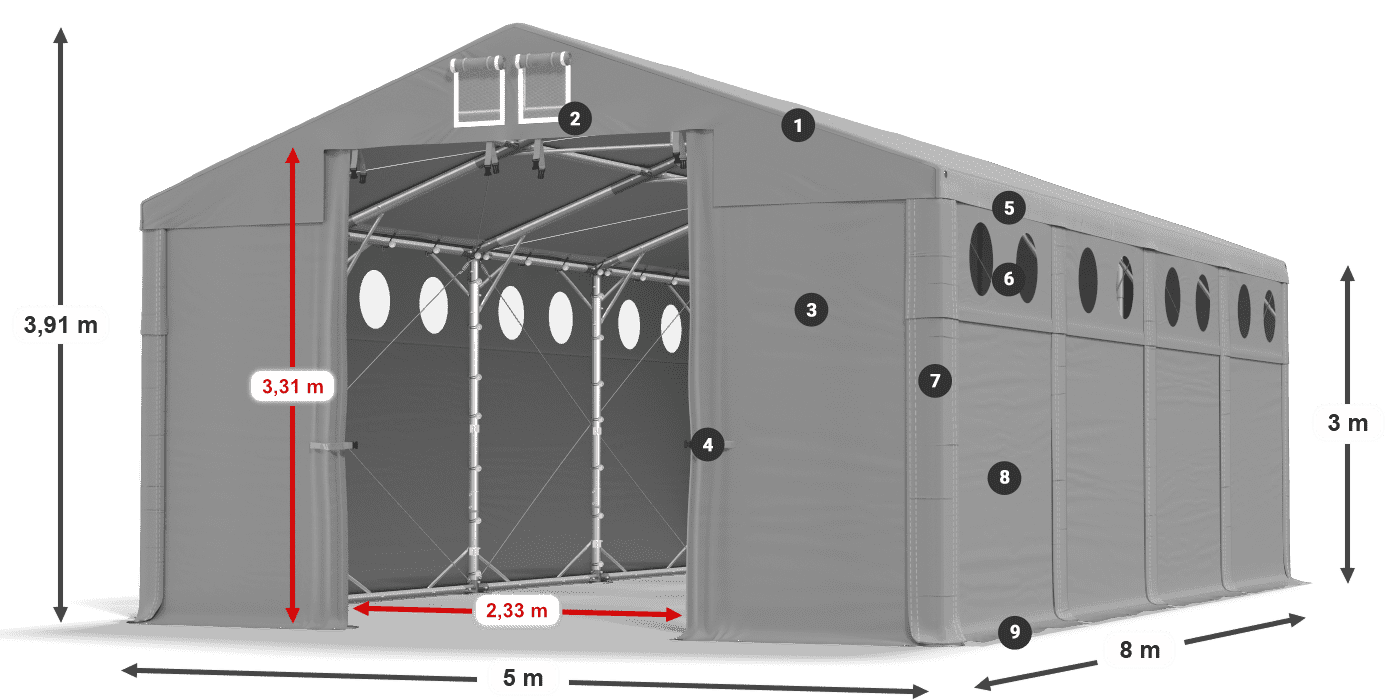 Acoperiș: FR 620 PVC Pereţi: SD O 500 PVC Legenda 3m