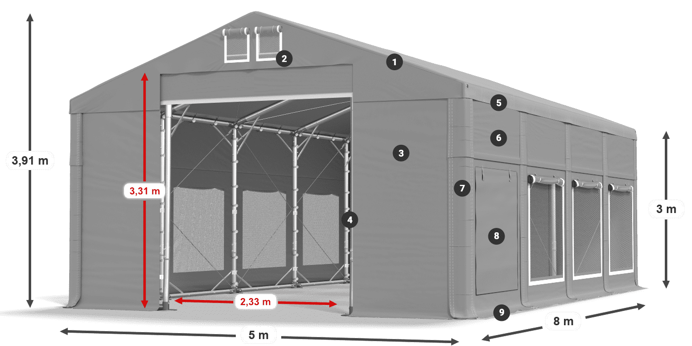 Acoperiș: FR 620 PVC Pereţi: SD 500 PVC Legenda 3m