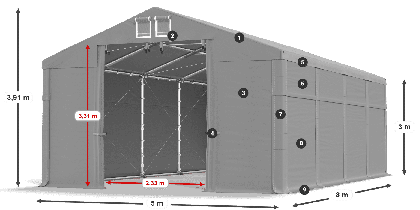 Acoperiș: MS 580 PVC Pereţi: FR 620 PVC Legenda 3m