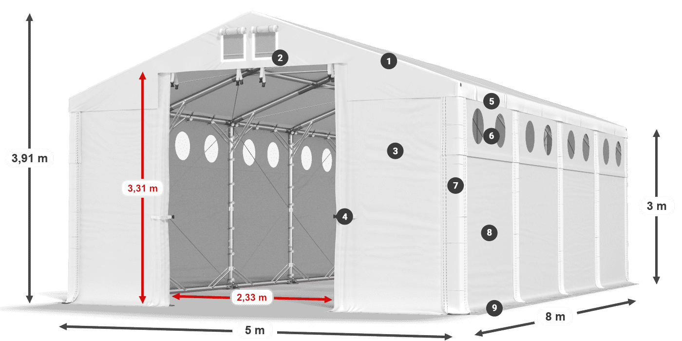 Acoperiș: MS 580 PVC Pereţi: SD O 500 PVC Legenda 3m