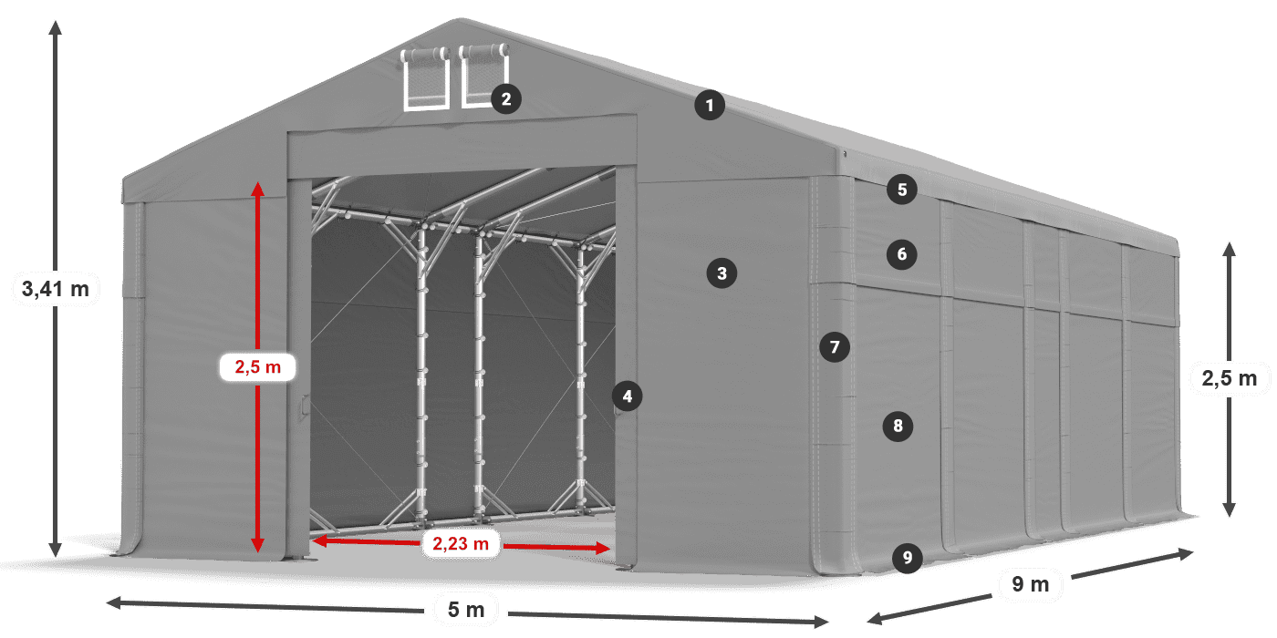 Acoperiș: FR 620 PVC Pereţi: MS 580 PVC legenda 2.5m