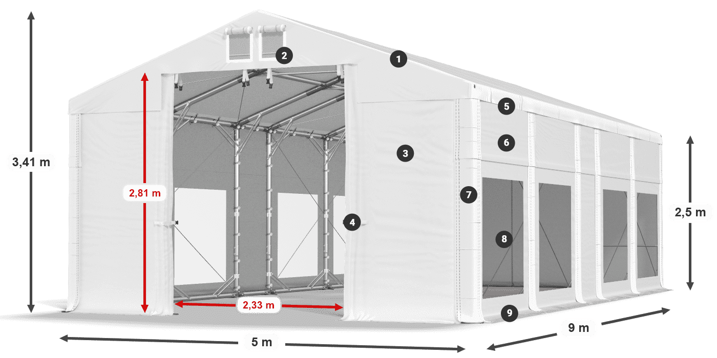 Acoperiș: FR 620 PVC Pereţi: MS 580 PVC legenda 2.5m