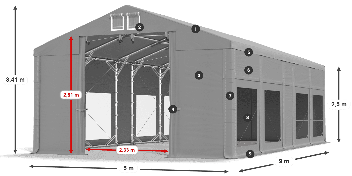 Acoperiș: FR 620 PVC Pereţi: MS 580 PVC legenda 2.5m