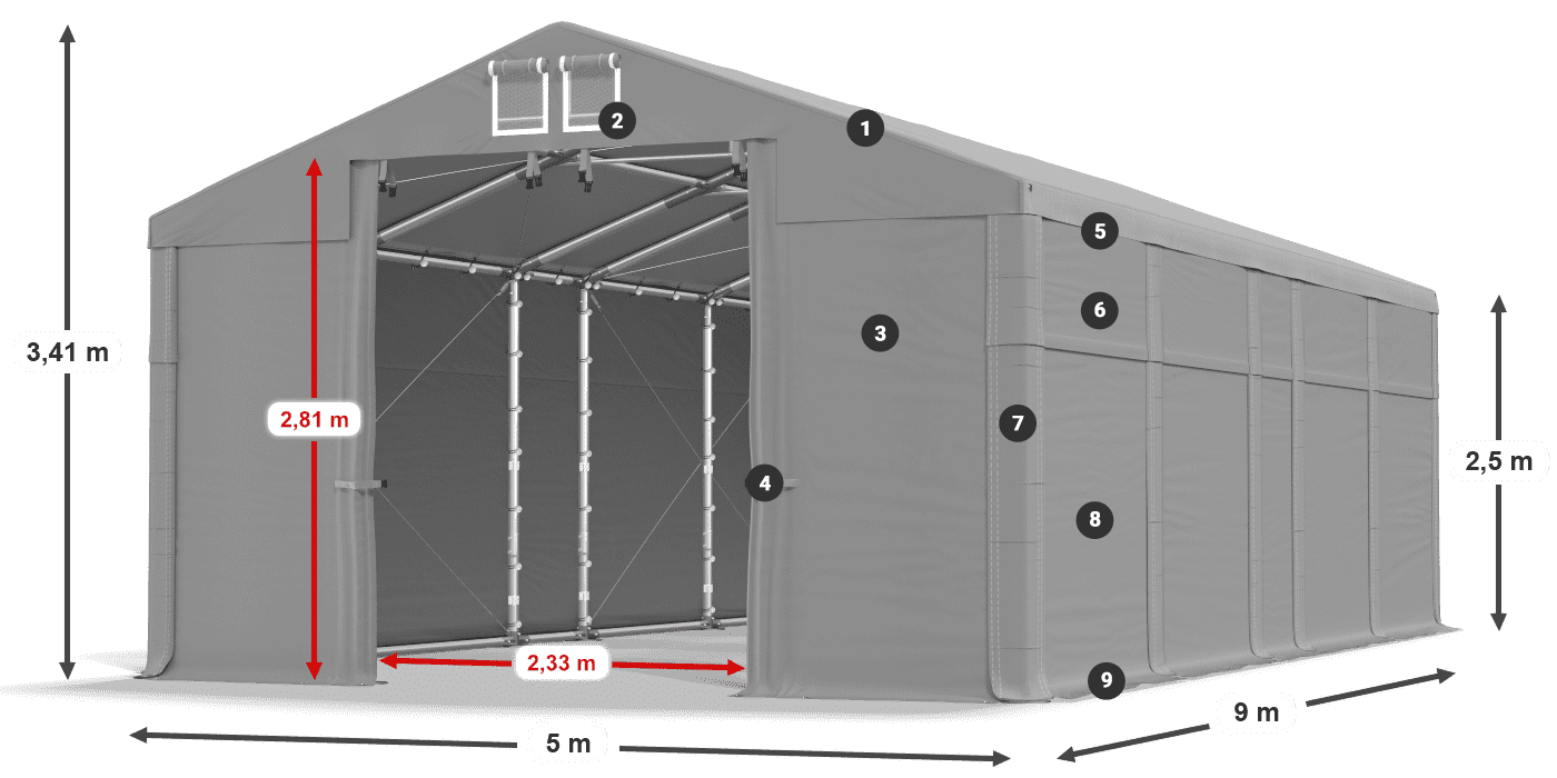 Acoperiș: FR 620 PVC Pereţi: MS 580 PVC legenda 2.5m