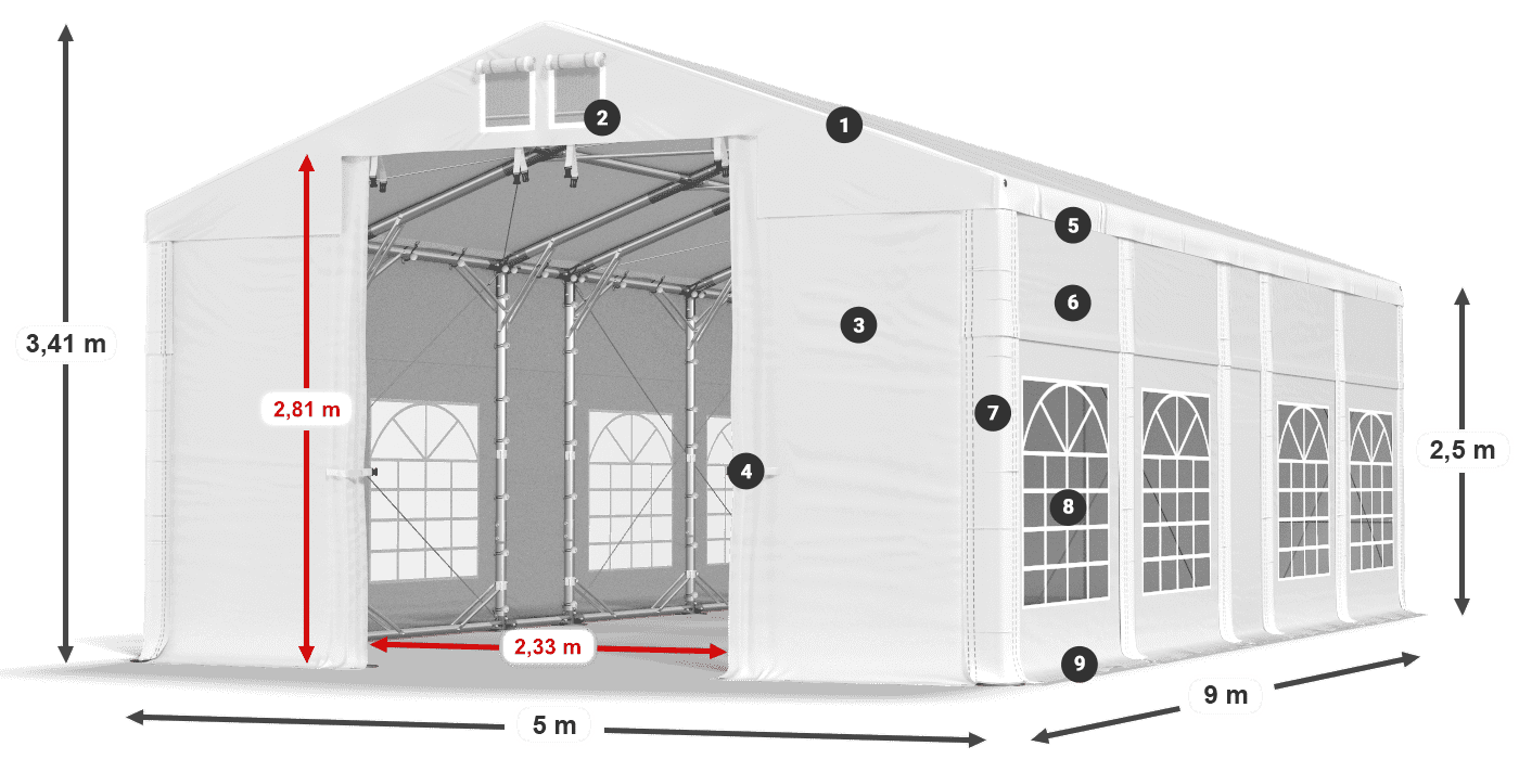 Acoperiș: FR 620 PVC Pereţi: SD 500 PVC legenda 2.5m