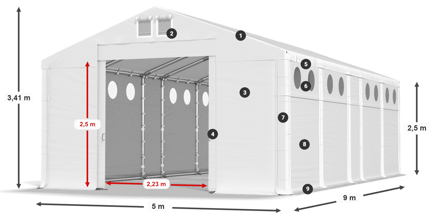 Acoperiș: FR 620 PVC Pereţi: SD O 500 PVC legenda 2.5m