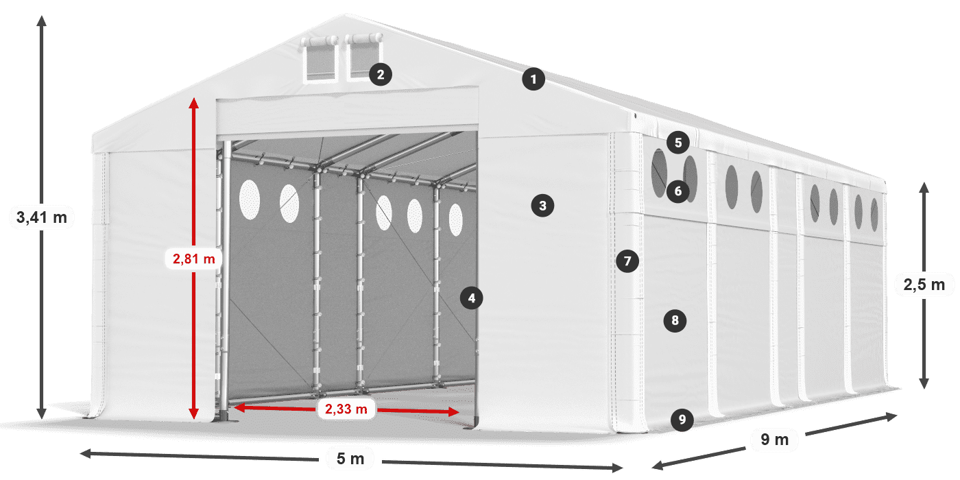 Acoperiș: FR 620 PVC Pereţi: SD O 500 PVC legenda 2.5m