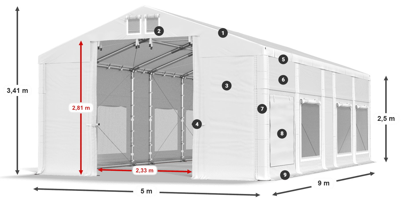 Acoperiș: FR 620 PVC Pereţi: SD 500 PVC legenda 2.5m