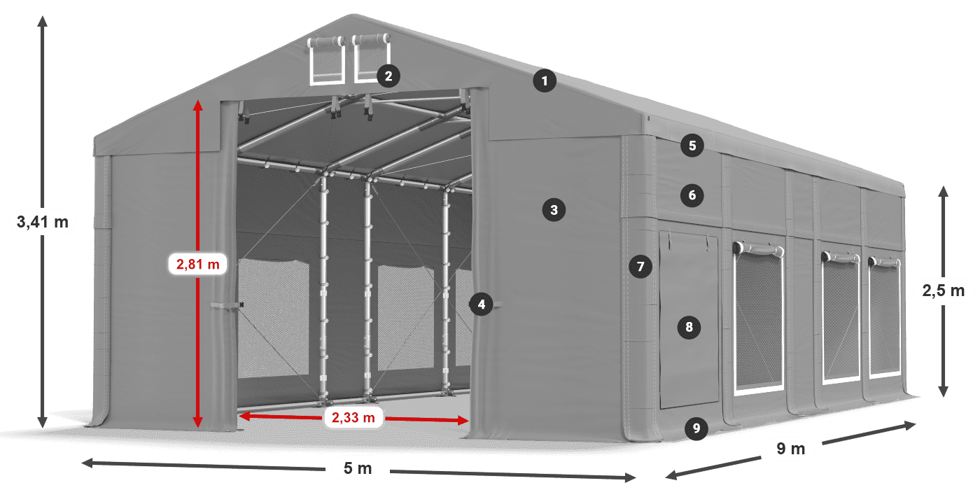 Acoperiș: FR 620 PVC Pereţi: SD 500 PVC legenda 2.5m