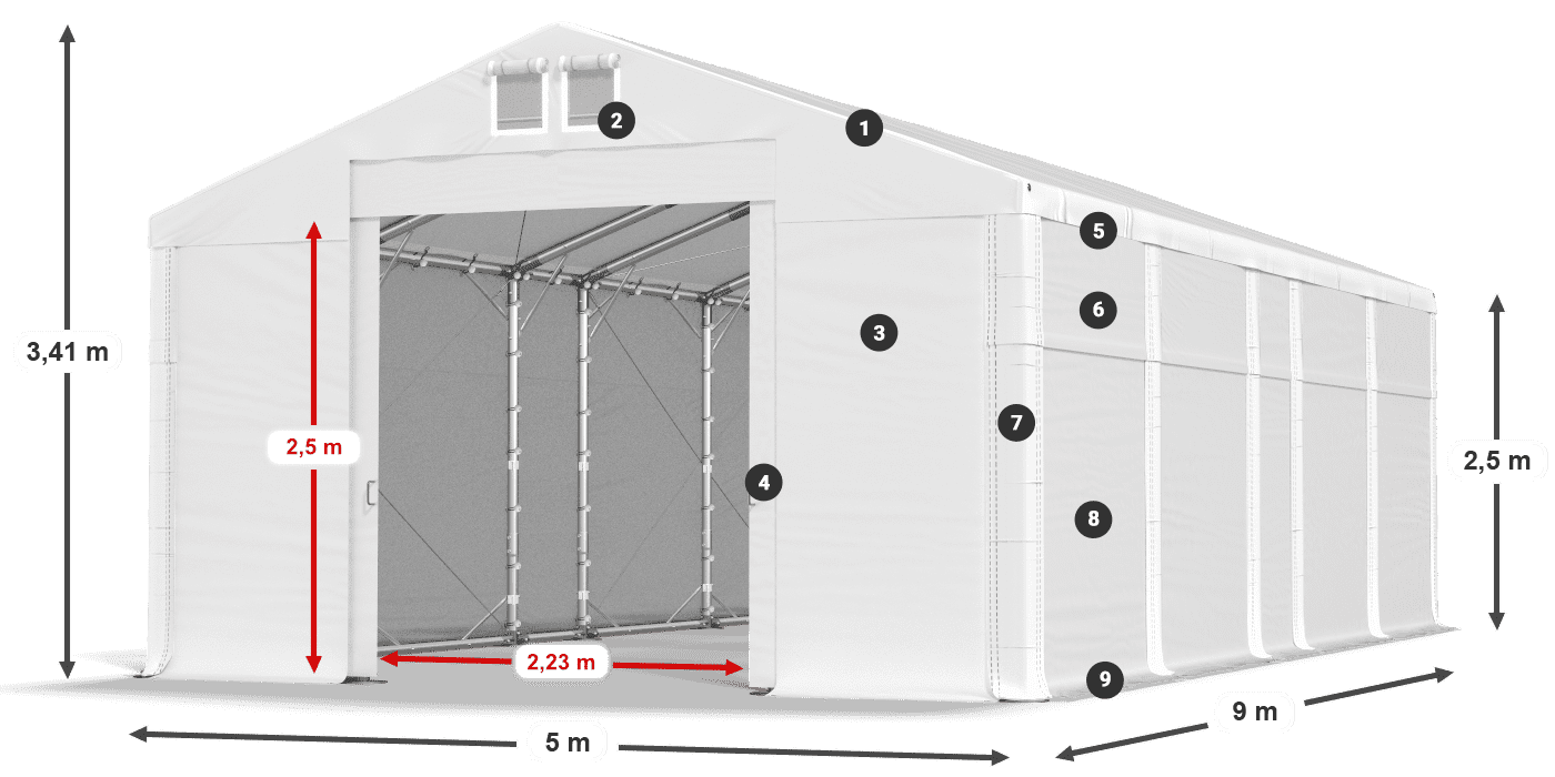 Acoperiș: MS 580 PVC Pereţi: FR 620 PVC legenda 2.5m