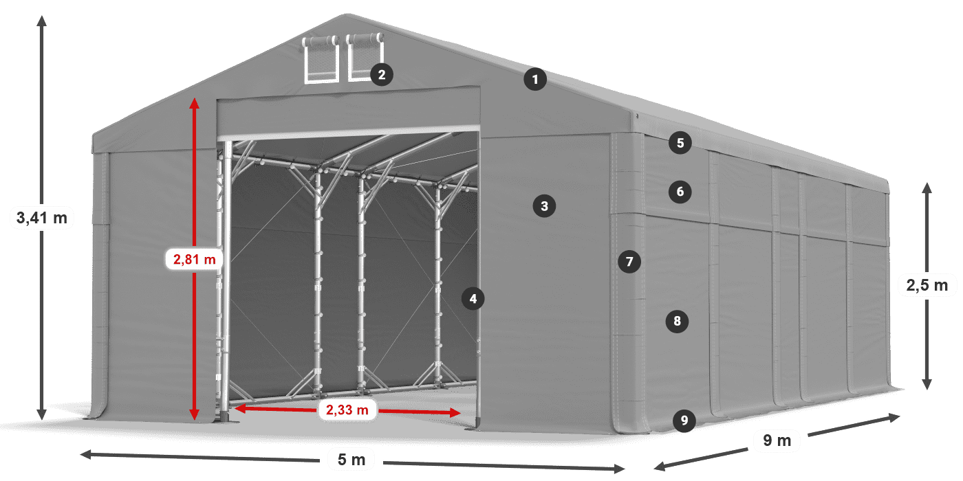 Acoperiș: MS 580 PVC Pereţi: FR 620 PVC legenda 2.5m