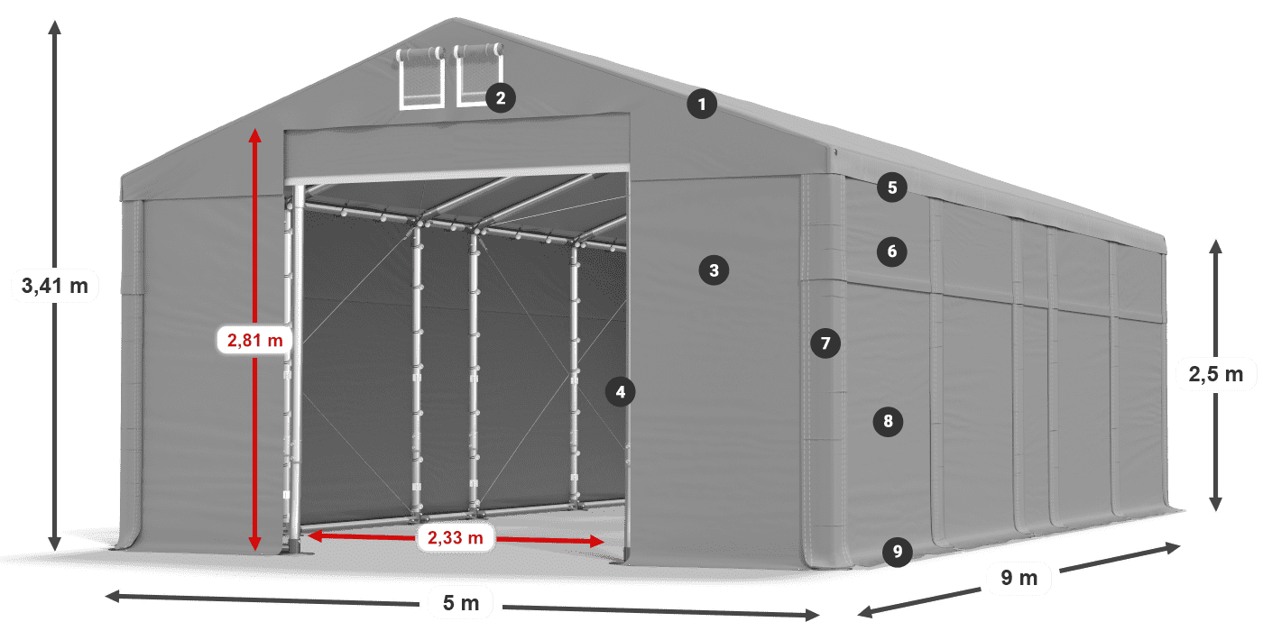 Acoperiș: MS 580 PVC Pereţi: FR 620 PVC legenda 2.5m
