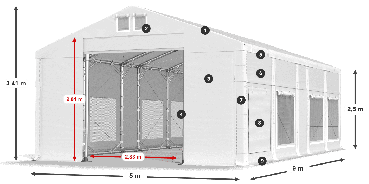 Acoperiș: MS 580 PVC Pereţi: SD M 500 PVC legenda 2.5m