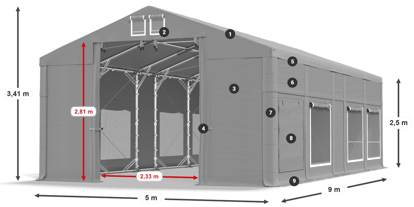 Acoperiș: MS 580 PVC Pereţi: SD M 500 PVC legenda 2.5m