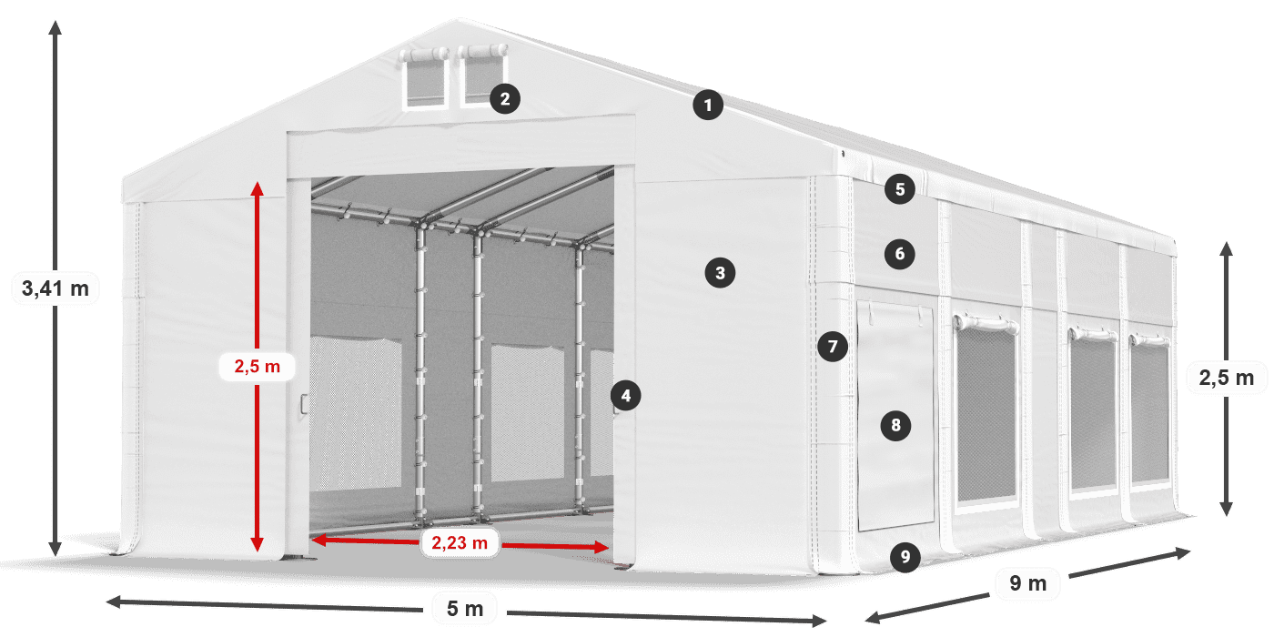 Acoperiș: MS 580 PVC Pereţi: SD M 500 PVC legenda 2.5m