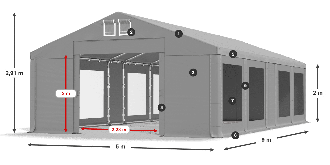 Acoperiș: FR 620 PVC Pereţi: MS 580 PVC 2m legenda