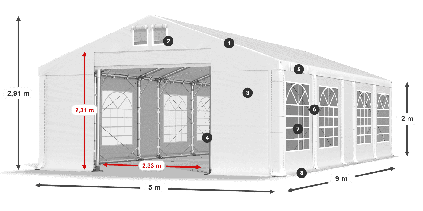 Acoperiș: MS 580 PVC Pereţi: FR 620 PVC 2m legenda