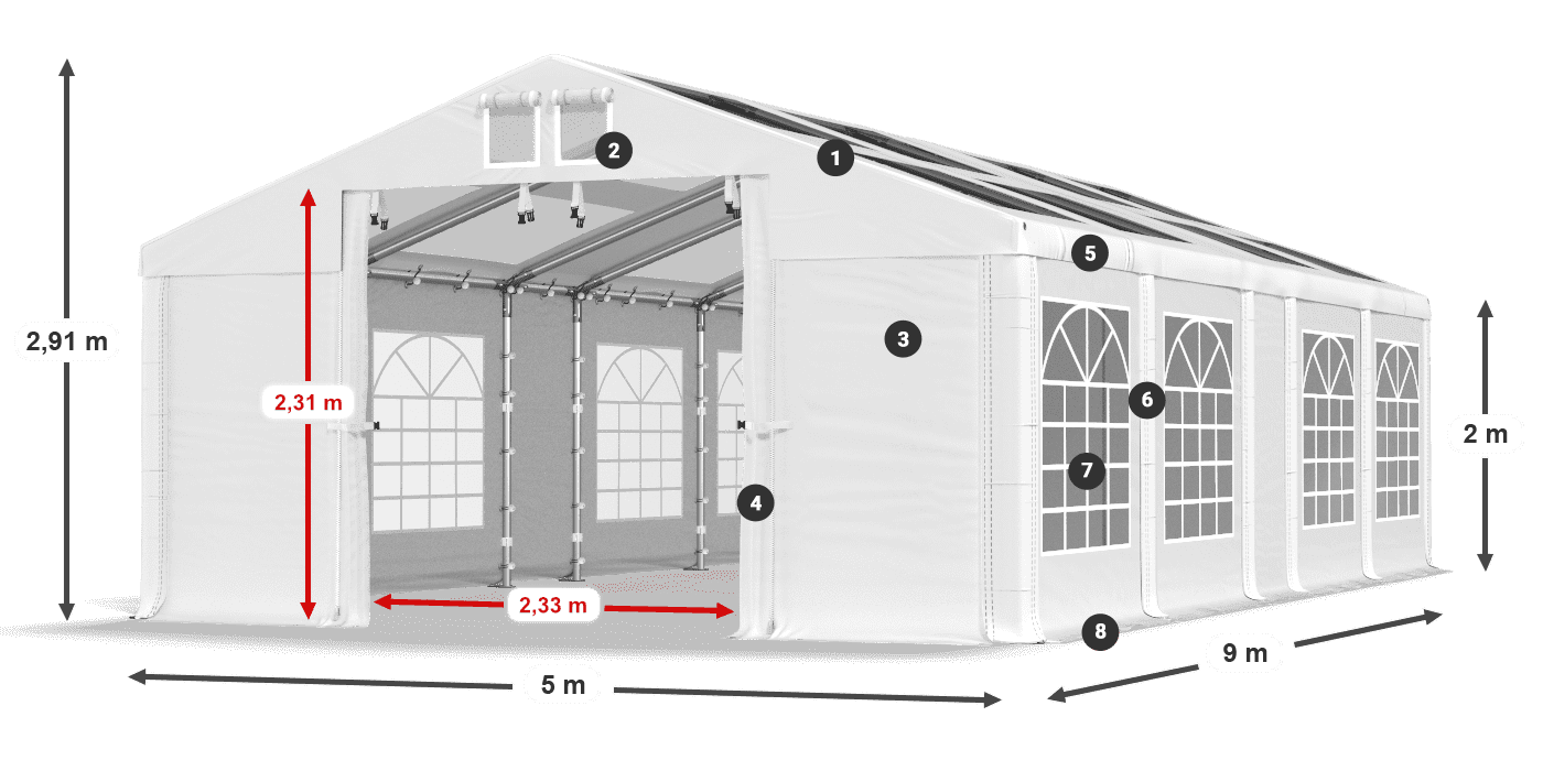 Acoperiș: MS T 580 PVC Pereţi: FR 620 PVC 2m legenda
