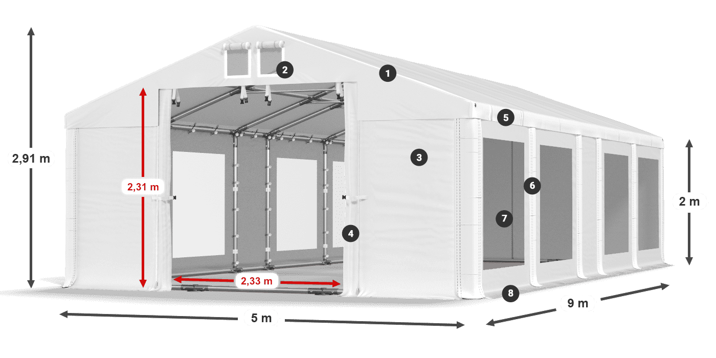 Acoperiș: MS 580 PVC Pereţi: MS 580 PVC 2m legenda