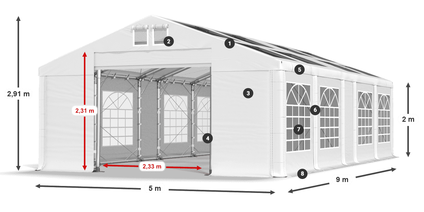 Acoperiș: MS 580 PVC Pereţi: SD 500 PVC 2m legenda