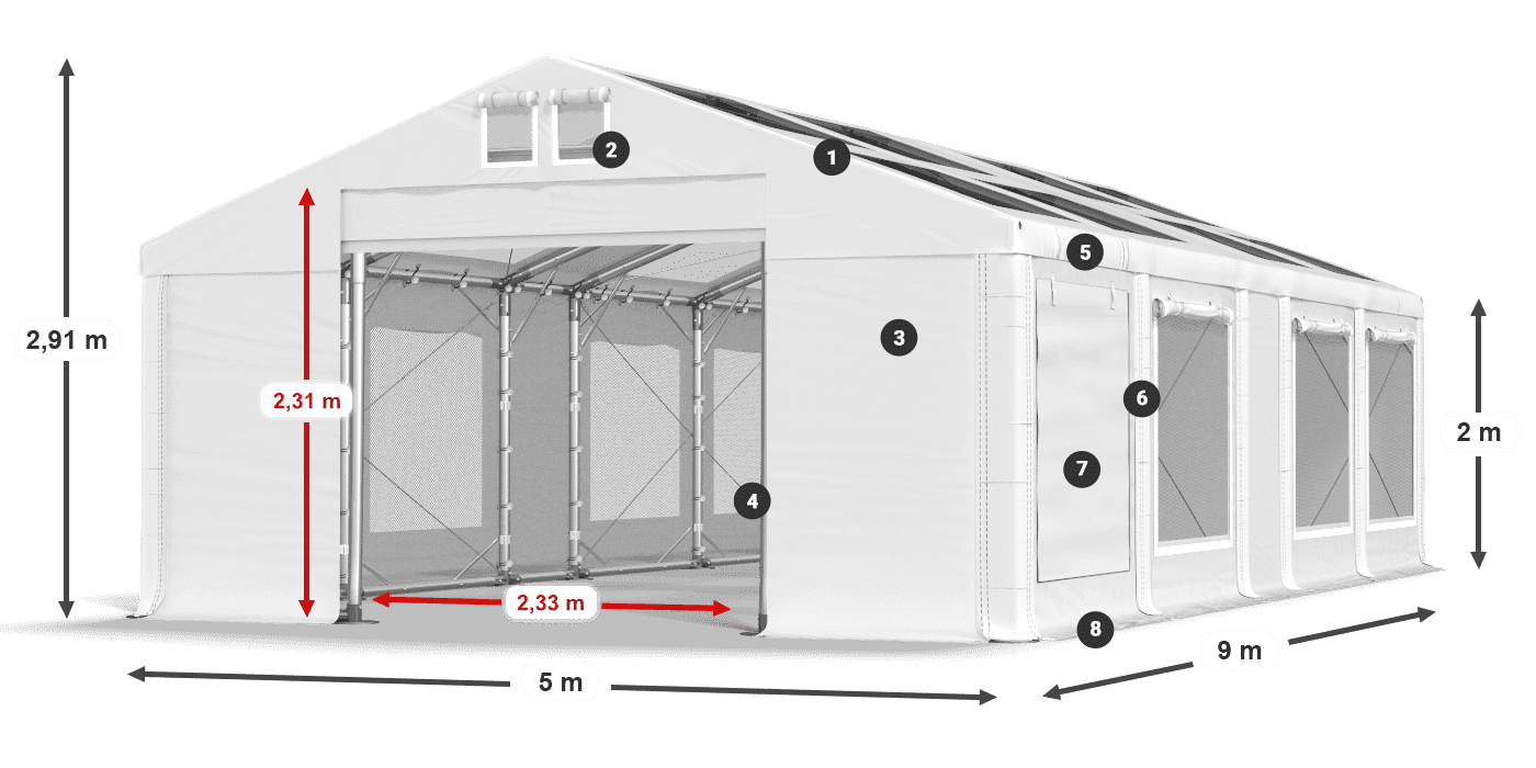 Acoperiș: MS T 580 PVC Pereţi: SDM 500 PVC 2m legenda