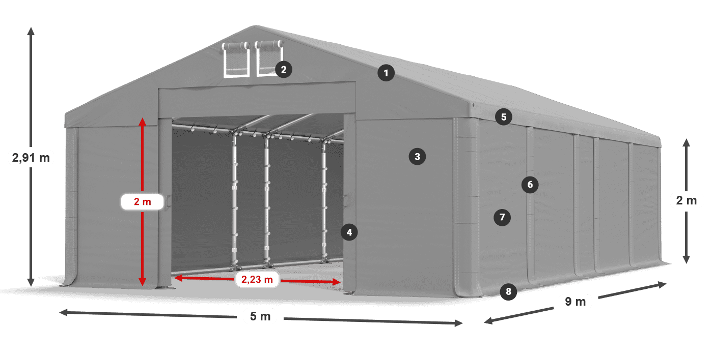 Acoperiș: MS 580 PVC Pereţi: SD 500 PVC 2m legenda