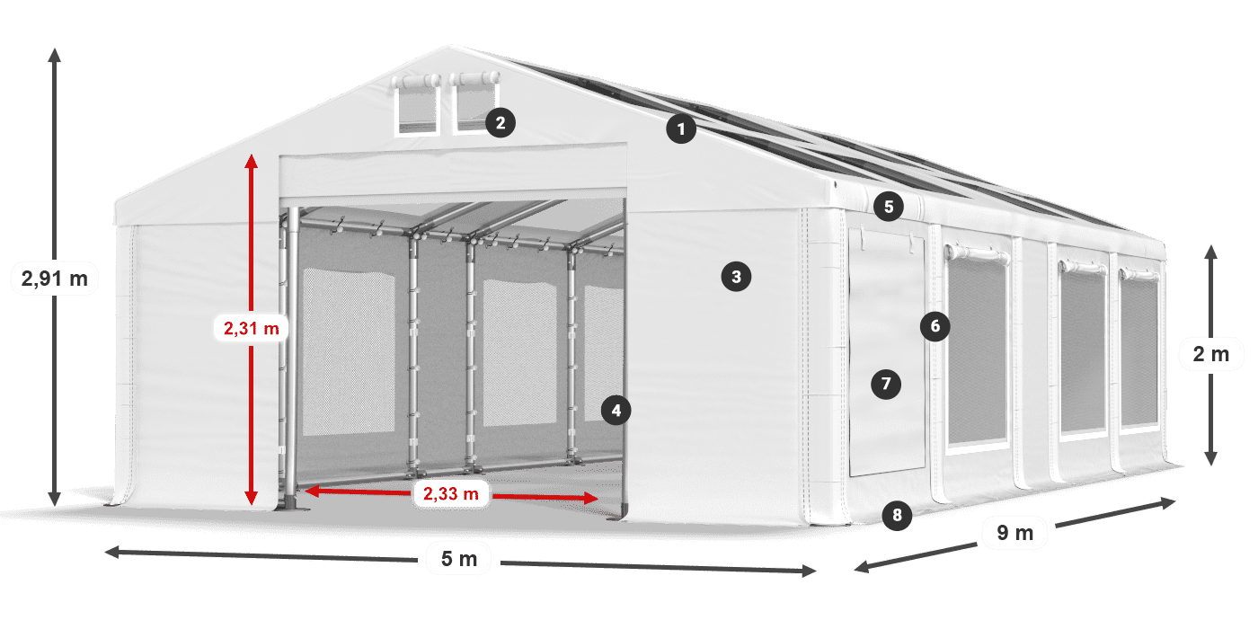 Acoperiș: MS T 580 PVC Pereţi: SDM 500 PVC 2m legenda