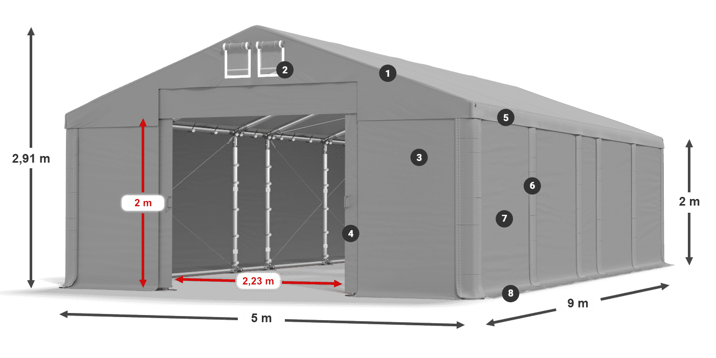 Acoperiș: MS 580 PVC Pereţi: SD 500 PVC 2m legenda