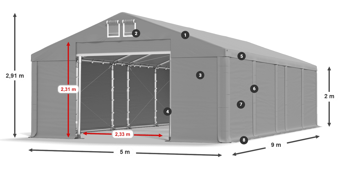 Acoperiș: MS 580 PVC Pereţi: SD 500 PVC 2m legenda