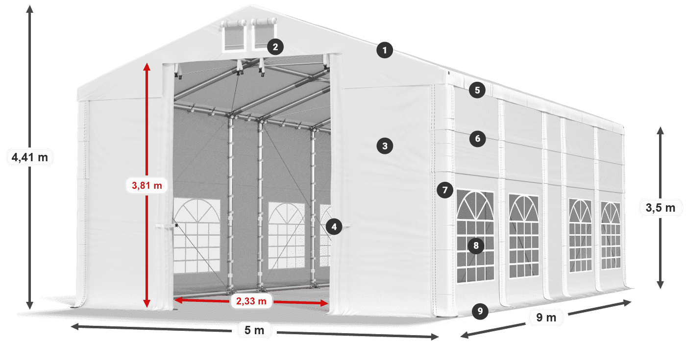 Acoperiș: MS 580 PVC Pereţi: FR 620 PVC 3.5 m legenda